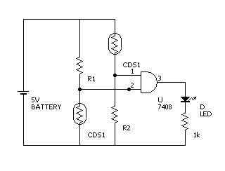 CDS2個LED点灯回路